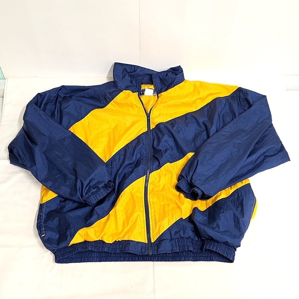 Tonix Windbreaker Jacket Mens XL Navy Yellow Vintage Colorblock Full Zip